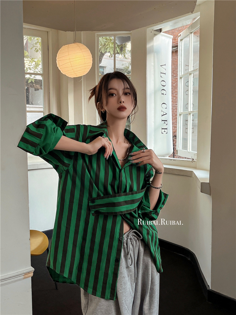 Korean striped shirt with asym - огляд і ціна Embroidery Online